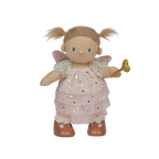 Doll with fairy wings and a star-patterned dress on a white background