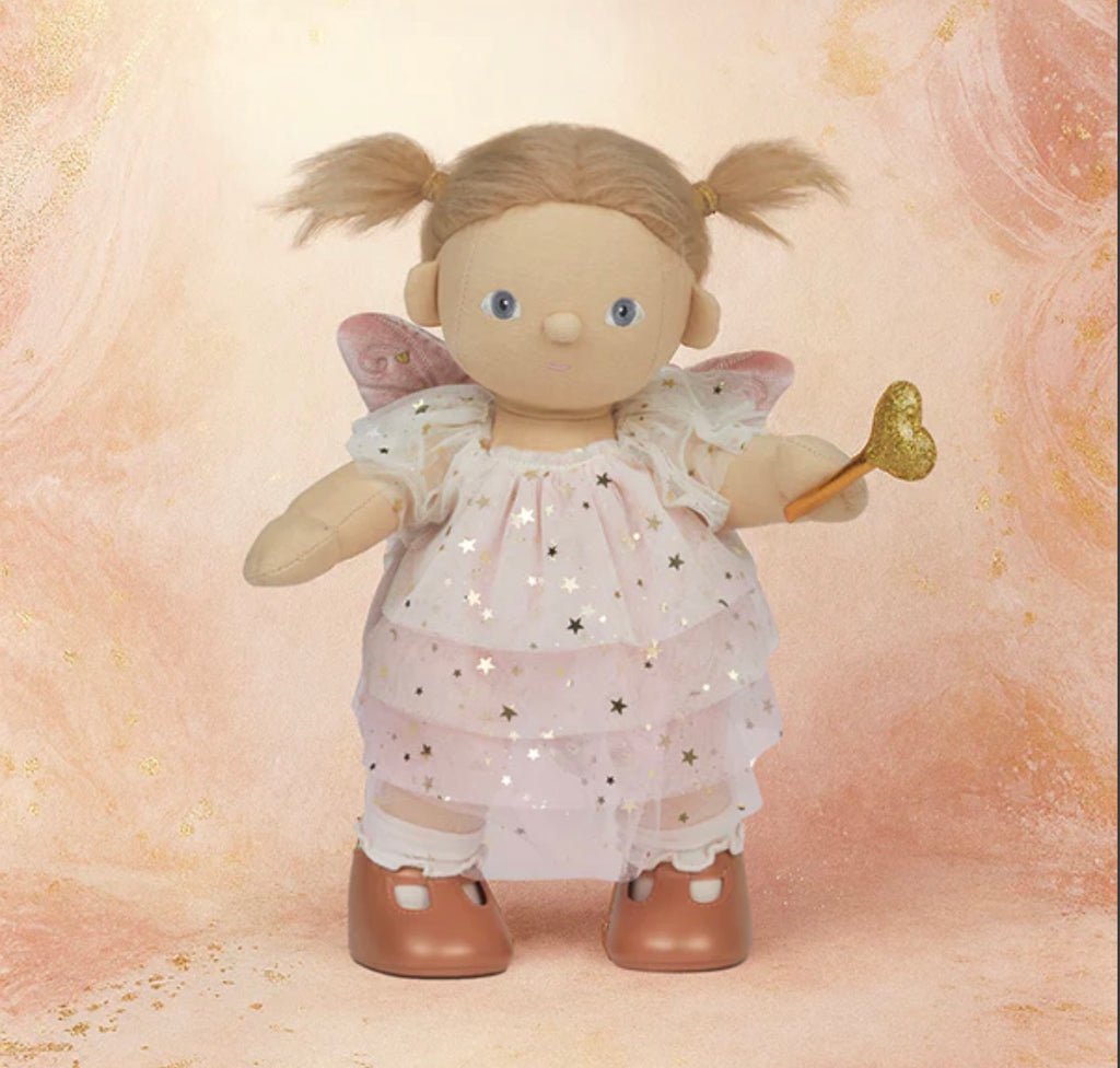 Olli Ella Dinkum Doll Fairy Willow. Fairy wearing a pink tulle dress, holding a gold wand